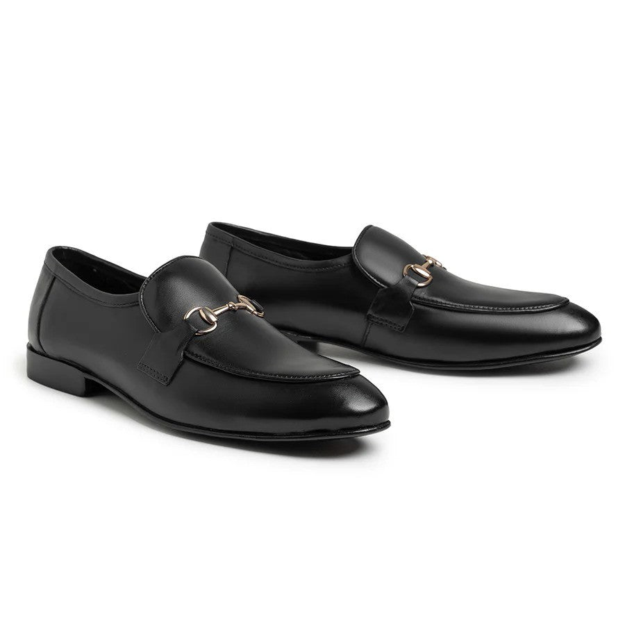 Minimal Buckle Sleek Loafers - Jet Black | Handmade Leather Loafers