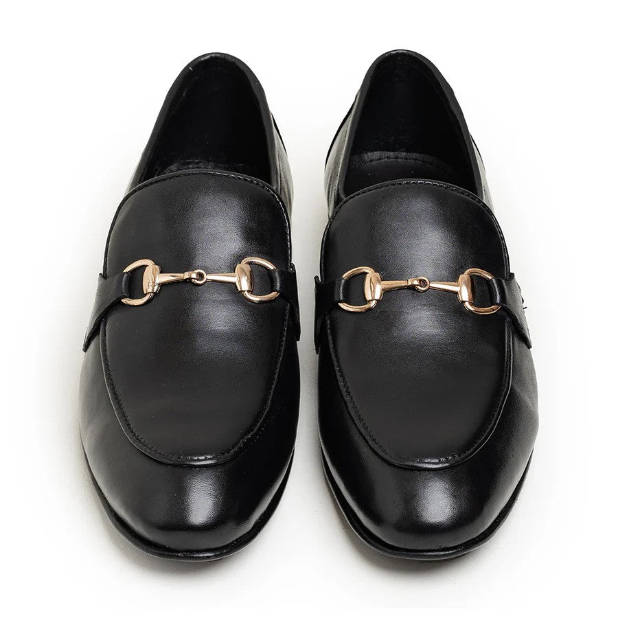 Minimal Buckle Sleek Loafers - Jet Black | Handmade Leather Loafers